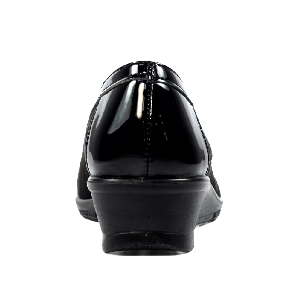 Black - Back - Lunar Womens-Ladies Faux Leather Wedge Shoes