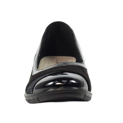 Black - Close up - Lunar Womens-Ladies Faux Leather Wedge Shoes