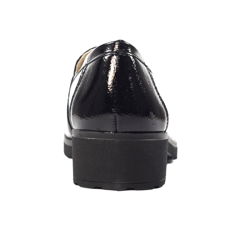 Black - Back - Lunar Womens-Ladies Vivi Patent Faux Leather Loafers
