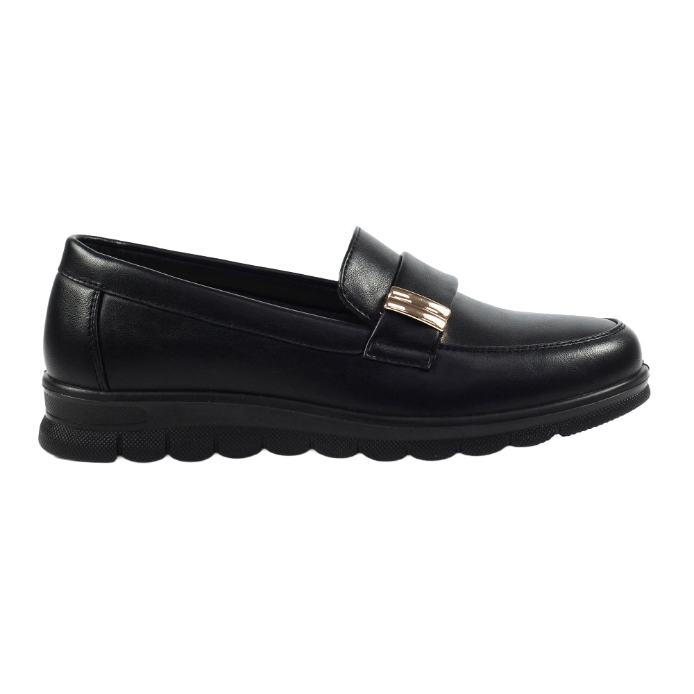Black - Side - Lunar Womens-Ladies Salma Faux Leather Wedge Shoes