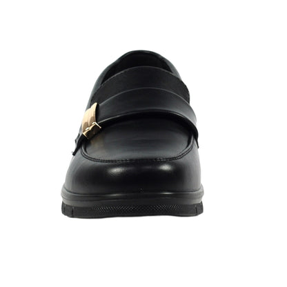 Black - Pack Shot - Lunar Womens-Ladies Salma Faux Leather Wedge Shoes