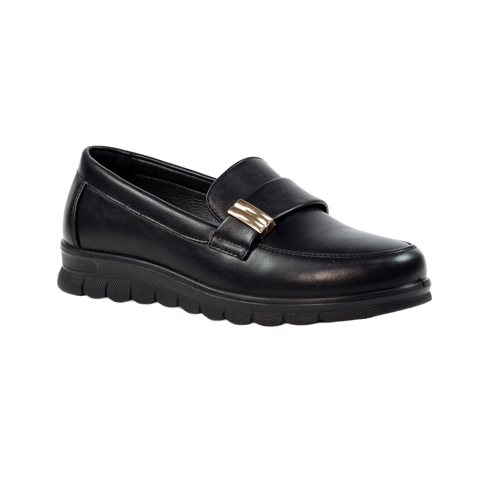 Black - Front - Lunar Womens-Ladies Salma Faux Leather Wedge Shoes