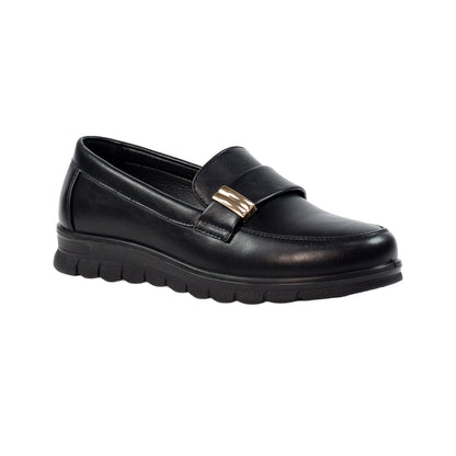 Black - Front - Lunar Womens-Ladies Salma Faux Leather Wedge Shoes