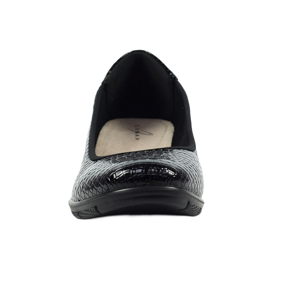 Black - Pack Shot - Lunar Womens-Ladies Winnie Faux Leather Wedge Shoes