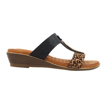 Black-Brown - Side - Lunar Womens-Ladies Paradise Mule Sandals