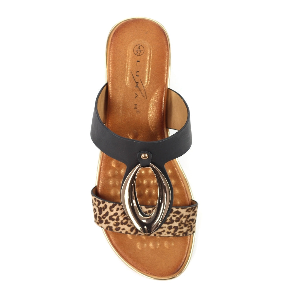 Black-Brown - Lifestyle - Lunar Womens-Ladies Paradise Mule Sandals
