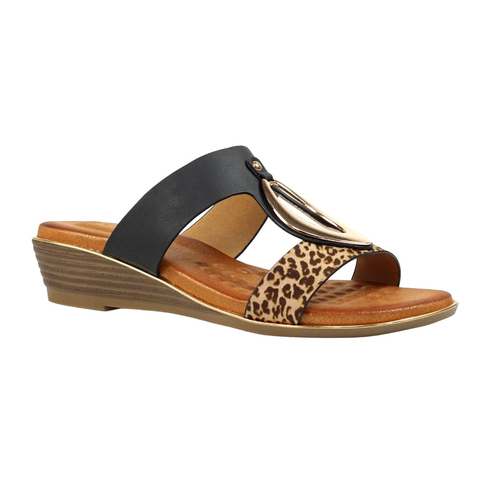 Black-Brown - Front - Lunar Womens-Ladies Paradise Mule Sandals