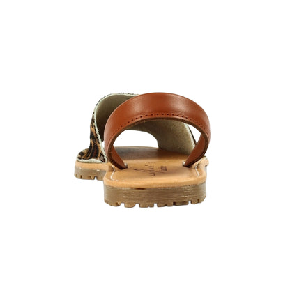 Brown-Beige - Back - Lunar Womens-Ladies Azura Leopard Print Leather Sandals