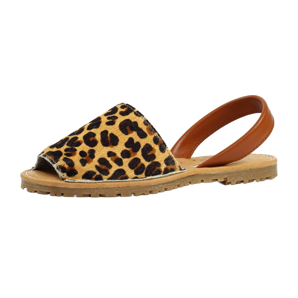 Brown-Beige - Side - Lunar Womens-Ladies Azura Leopard Print Leather Sandals