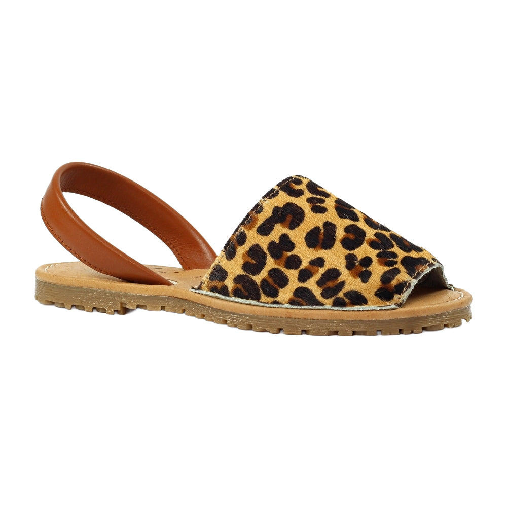 Brown-Beige - Front - Lunar Womens-Ladies Azura Leopard Print Leather Sandals