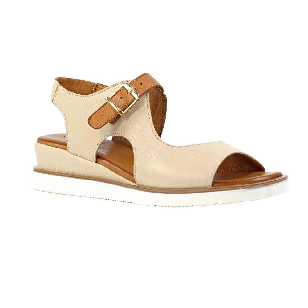 Natural - Front - Lunar Womens-Ladies Spring Leather Wedge Sandals