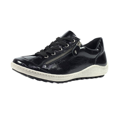 Black - Side - Lunar Womens-Ladies Napier Patent Faux Leather Shoes