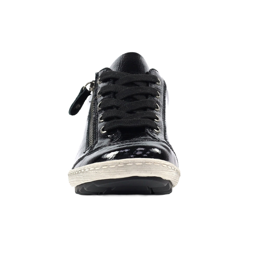 Black - Close up - Lunar Womens-Ladies Napier Patent Faux Leather Shoes