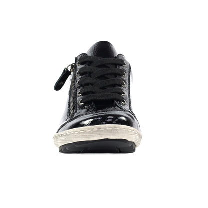 Black - Close up - Lunar Womens-Ladies Napier Patent Faux Leather Shoes