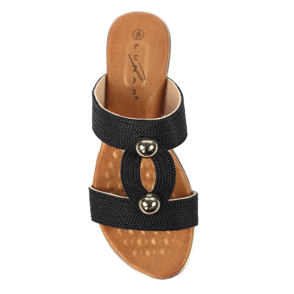 Black - Close up - Lunar Womens-Ladies Callow II Mule Sandals