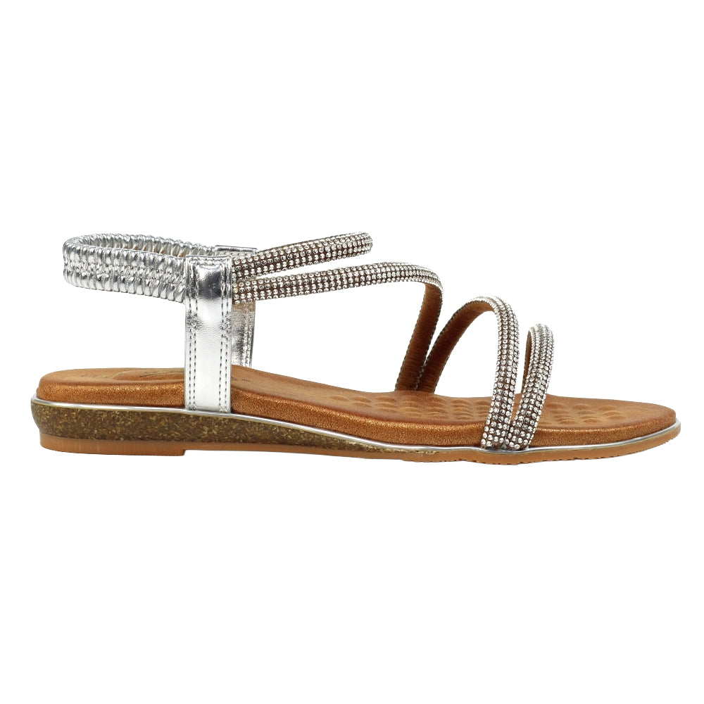 Silver - Side - Lunar Womens-Ladies Cortez Sandals