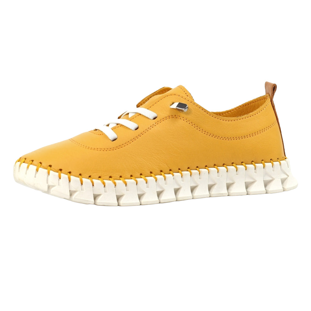 Yellow - Side - Lunar Womens-Ladies St Austell Leather Plimsolls