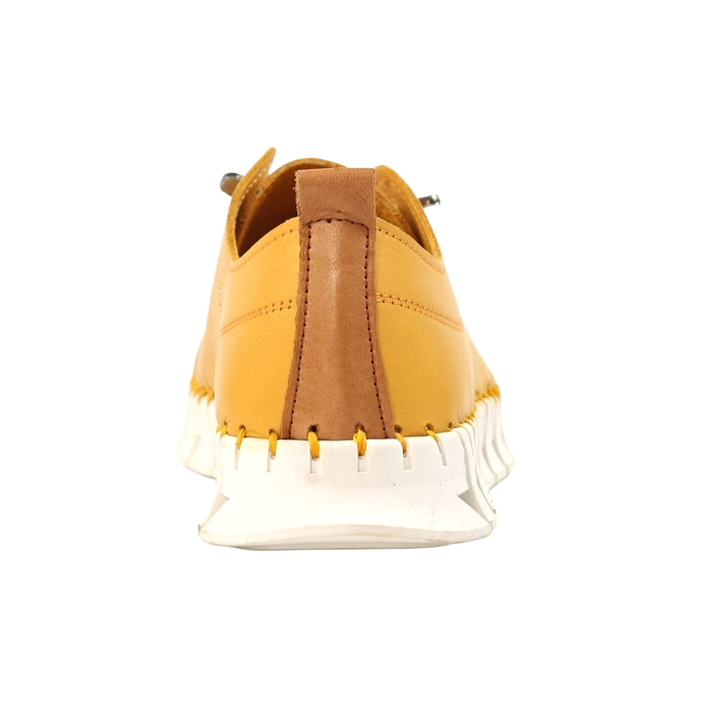Yellow - Back - Lunar Womens-Ladies St Austell Leather Plimsolls