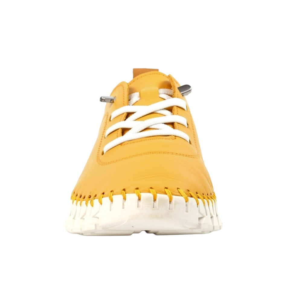 Yellow - Pack Shot - Lunar Womens-Ladies St Austell Leather Plimsolls