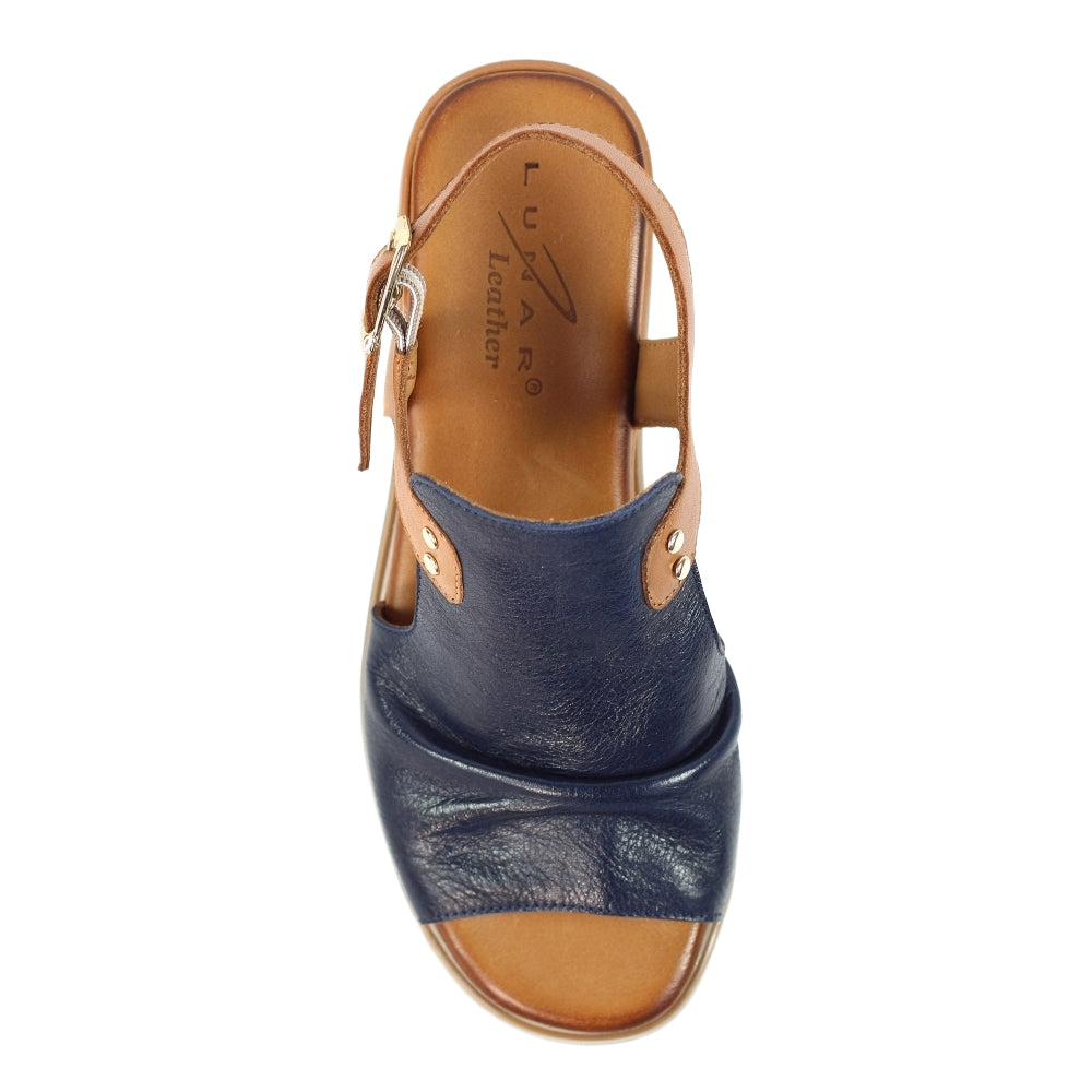 Navy - Pack Shot - Lunar Womens-Ladies Steffi Leather Wedge Sandals