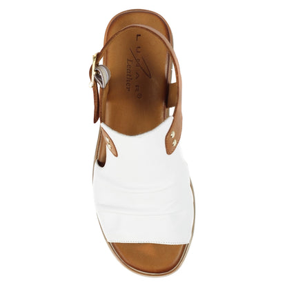 White - Pack Shot - Lunar Womens-Ladies Steffi Leather Wedge Sandals