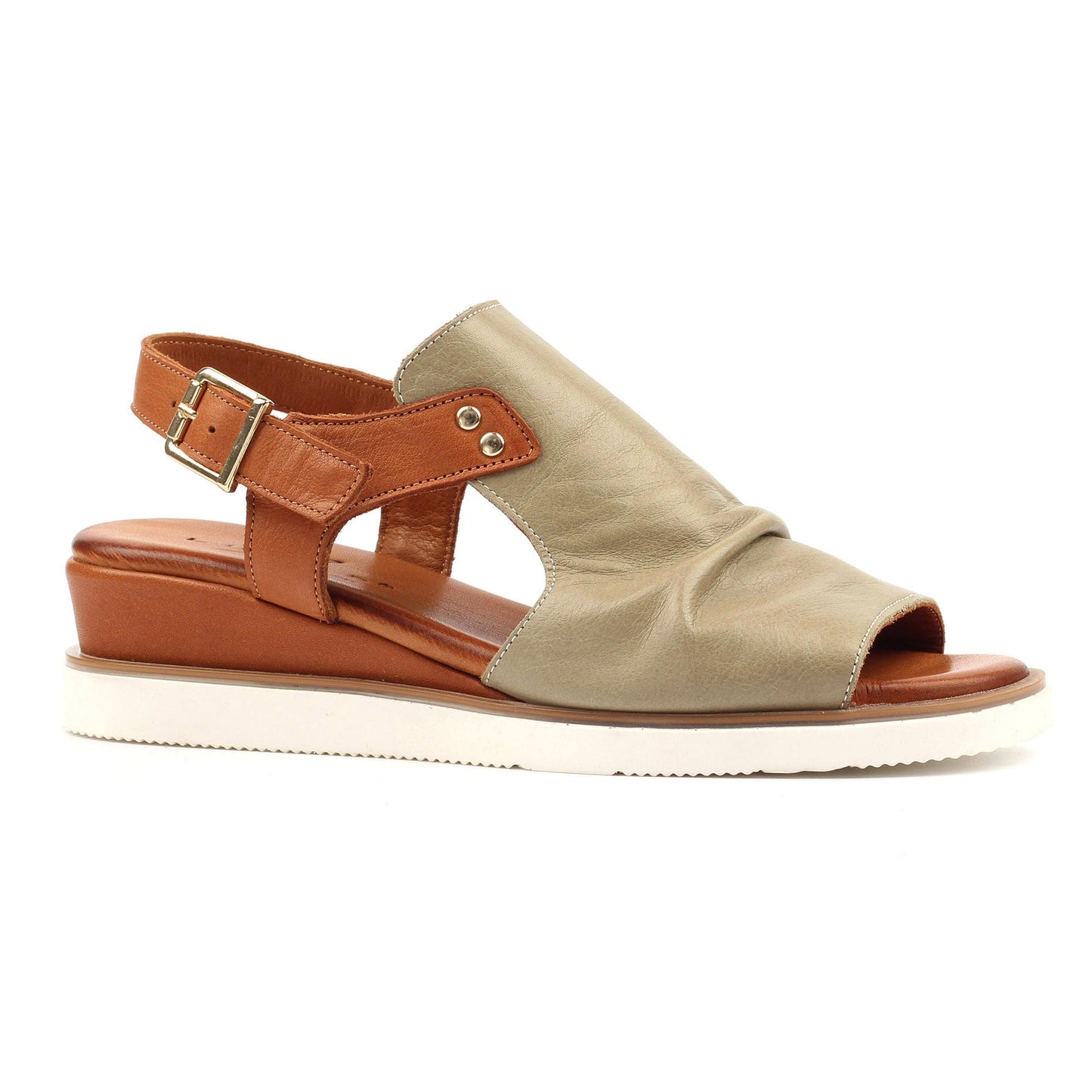 Khaki Green - Front - Lunar Womens-Ladies Steffi Leather Wedge Sandals
