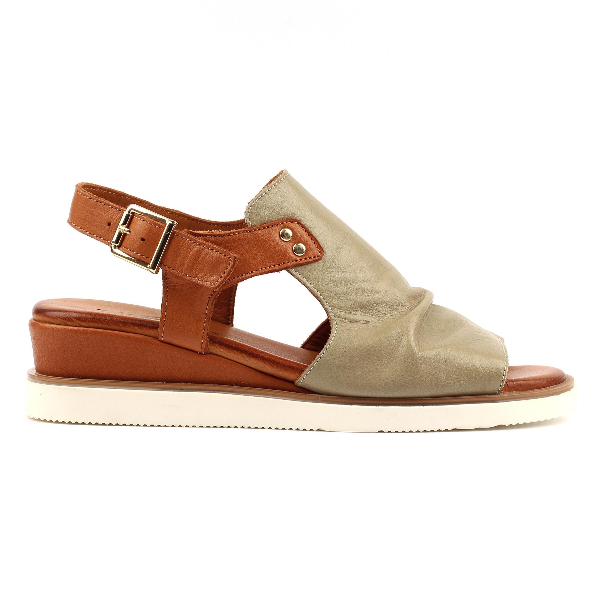 Khaki Green - Back - Lunar Womens-Ladies Steffi Leather Wedge Sandals