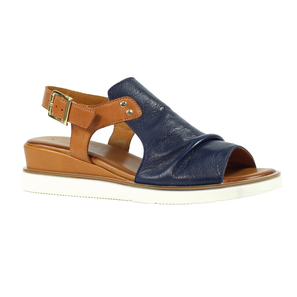 Navy - Front - Lunar Womens-Ladies Steffi Leather Wedge Sandals