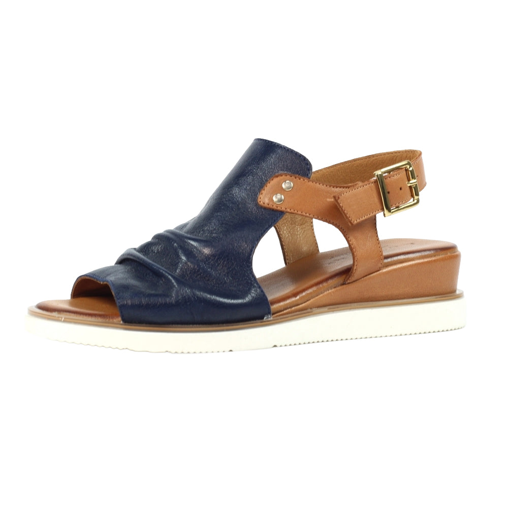 Navy - Side - Lunar Womens-Ladies Steffi Leather Wedge Sandals