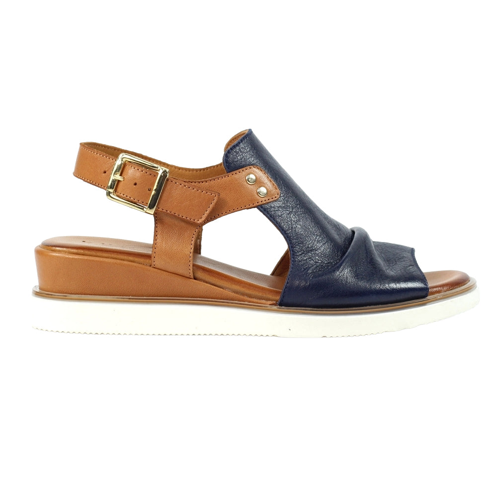 Navy - Lifestyle - Lunar Womens-Ladies Steffi Leather Wedge Sandals