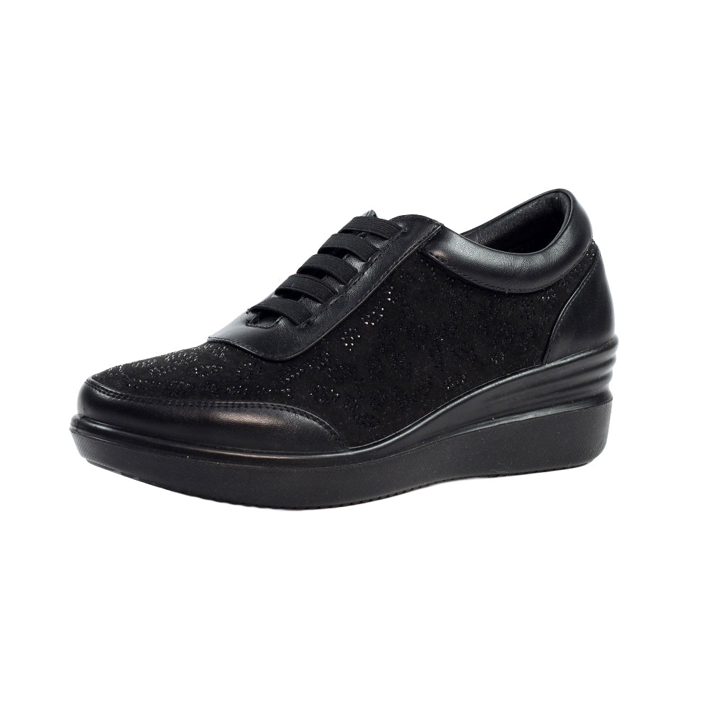 Black - Side - Lunar Womens-Ladies Muriel Wedge Trainers