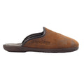 Brown - Back - Lazy Dogz Mens Tees II Faux Leather Slip-on Slippers