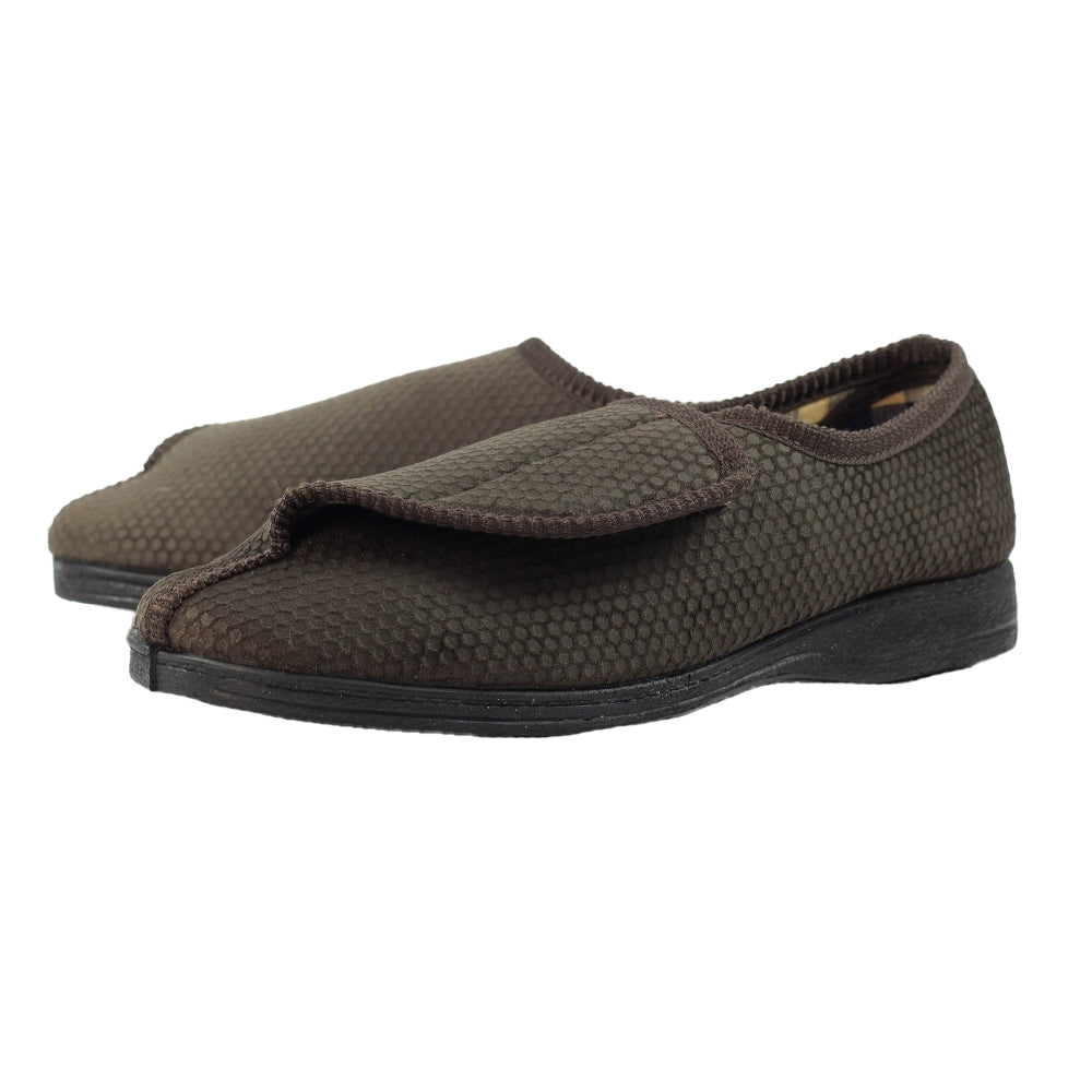Brown - Front - Lazy Dogz Mens Columbus III Touch Fastening Slippers