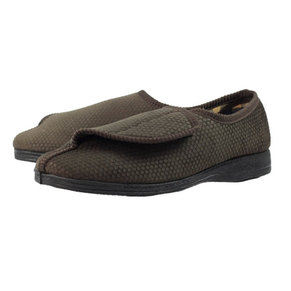 Brown - Front - Lazy Dogz Mens Columbus III Touch Fastening Slippers