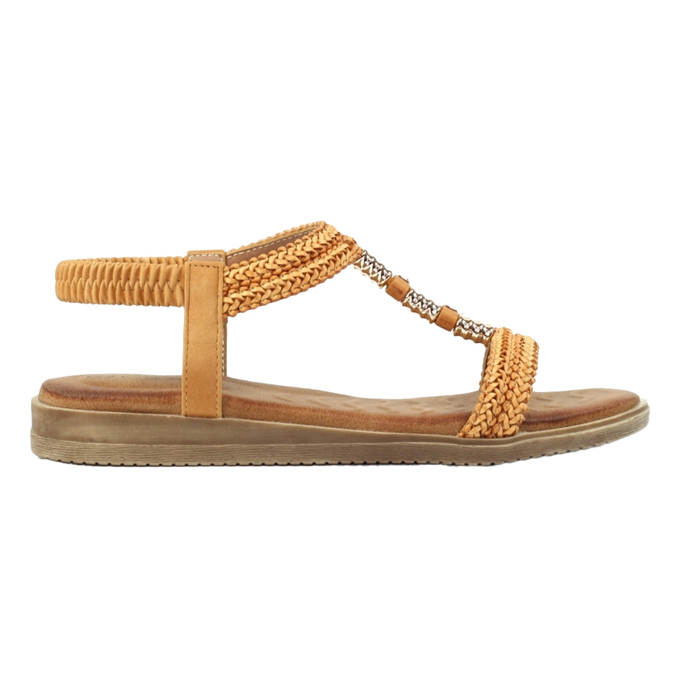 Brown - Back - Lunar Womens-Ladies Portofino Sandals