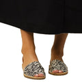 Tan-Black-White - Front - Lunar Womens-Ladies Azura Zebra Print Leather Sandals
