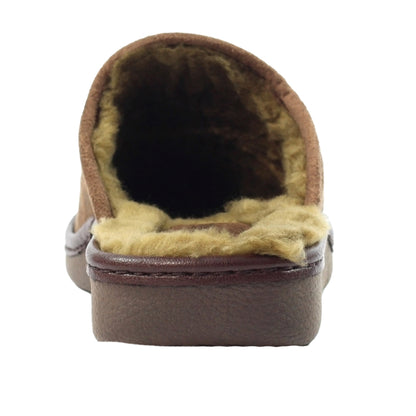 Brown - Side - Lazy Dogz Mens Glen II Faux Leather Slip-on Slippers