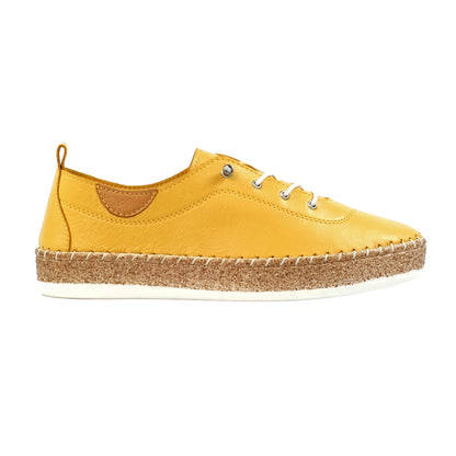 Mustard - Side - Lunar Womens-Ladies Evie Leather Plimsolls