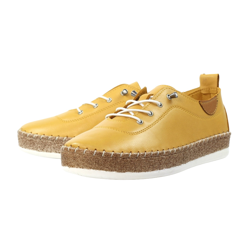Mustard - Pack Shot - Lunar Womens-Ladies Evie Leather Plimsolls