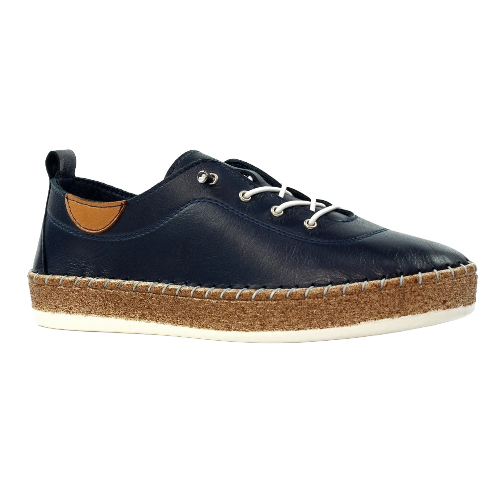 Navy - Front - Lunar Womens-Ladies Evie Leather Plimsolls