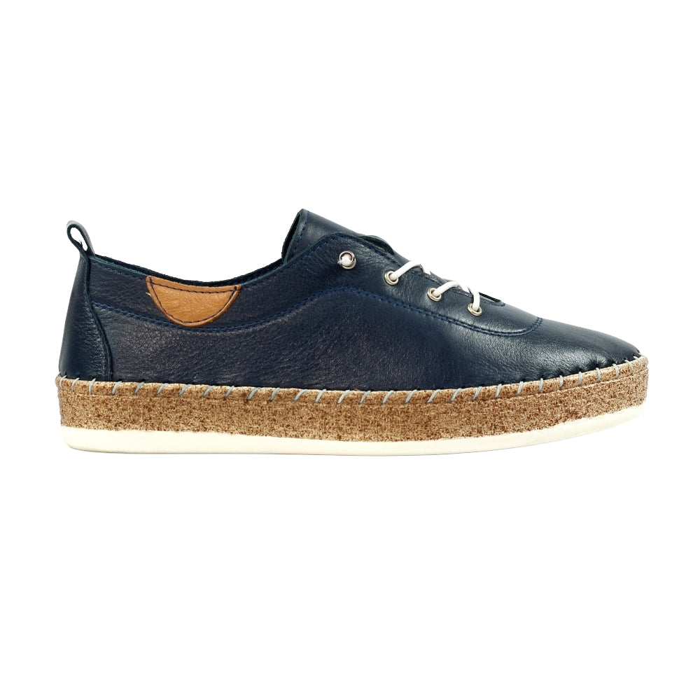 Navy - Side - Lunar Womens-Ladies Evie Leather Plimsolls