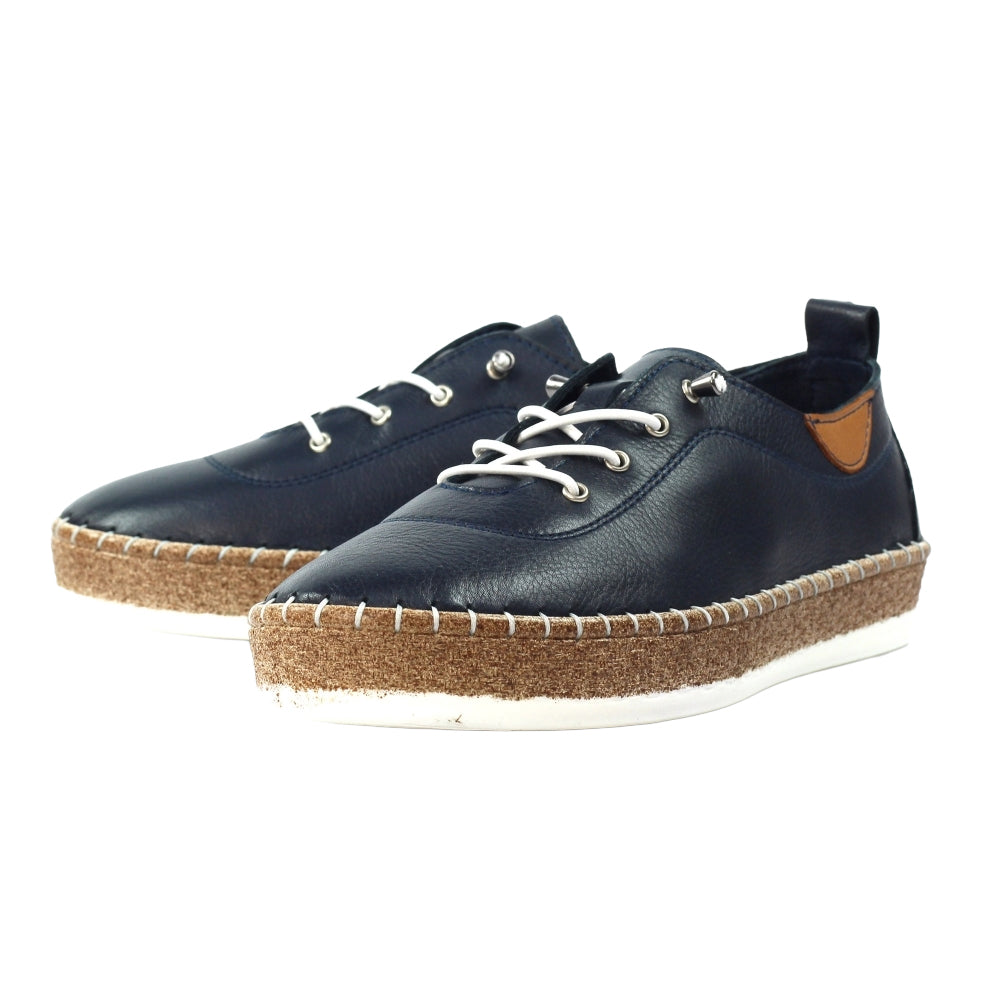 Navy - Pack Shot - Lunar Womens-Ladies Evie Leather Plimsolls
