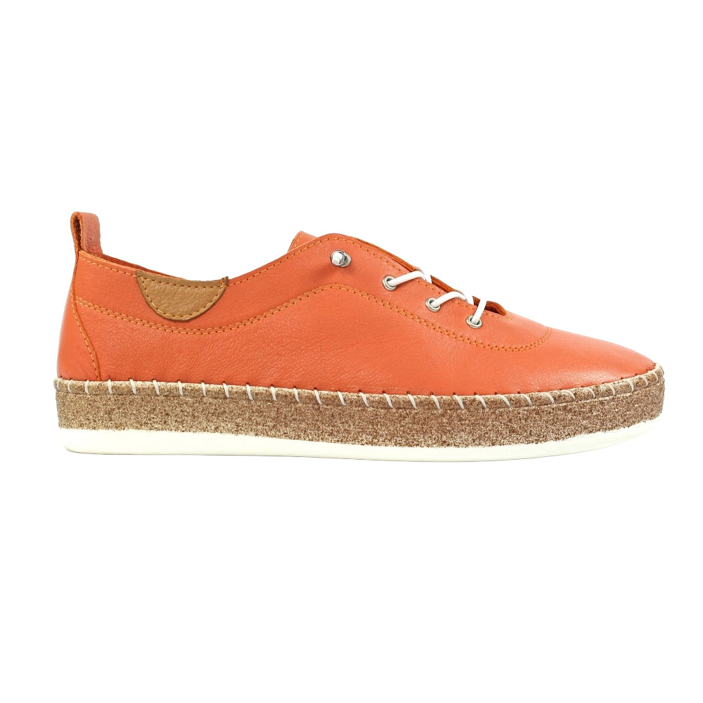 Orange - Side - Lunar Womens-Ladies Evie Leather Plimsolls