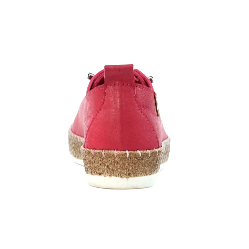 Raspberry - Back - Lunar Womens-Ladies Evie Leather Plimsolls
