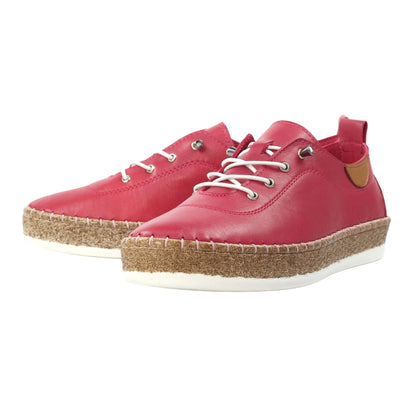 Raspberry - Pack Shot - Lunar Womens-Ladies Evie Leather Plimsolls