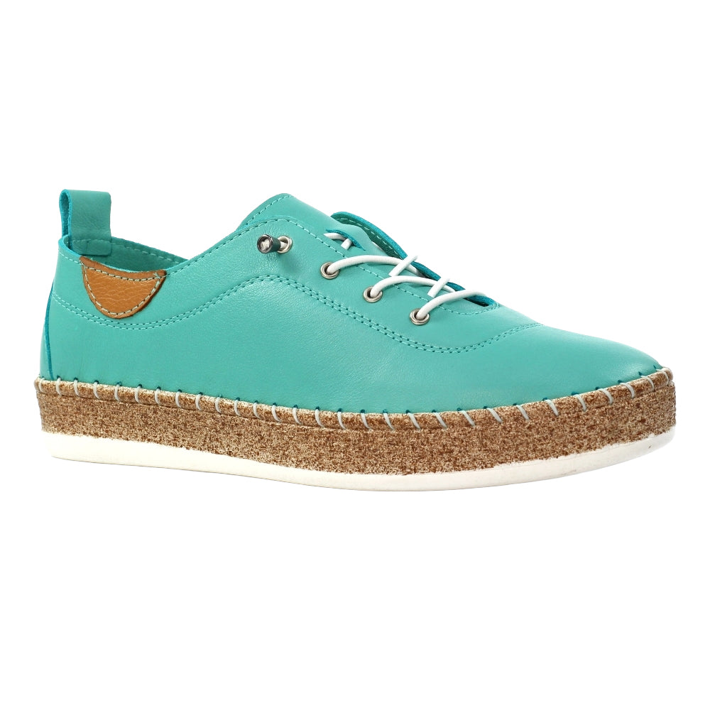 Turquoise - Front - Lunar Womens-Ladies Evie Leather Plimsolls
