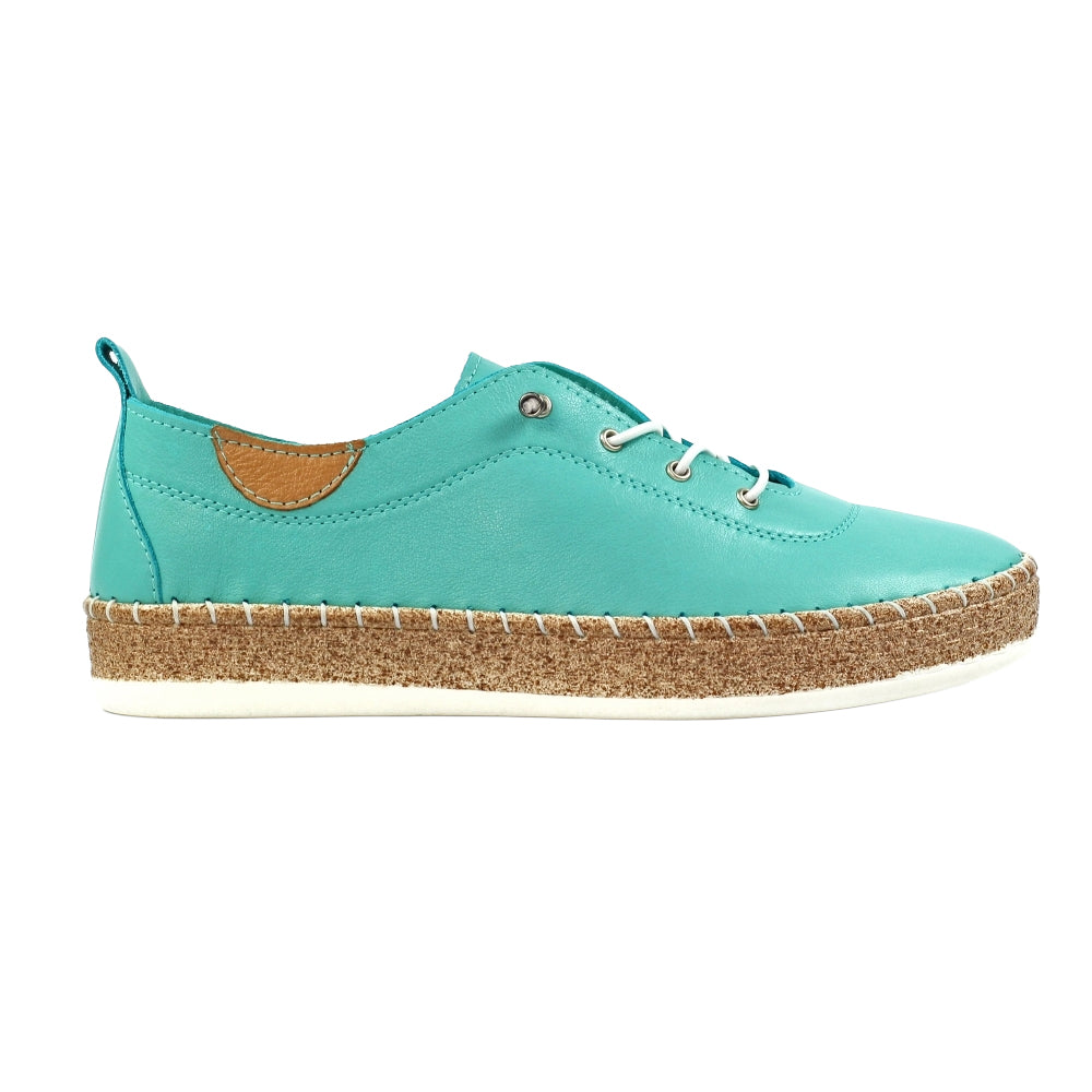 Turquoise - Side - Lunar Womens-Ladies Evie Leather Plimsolls