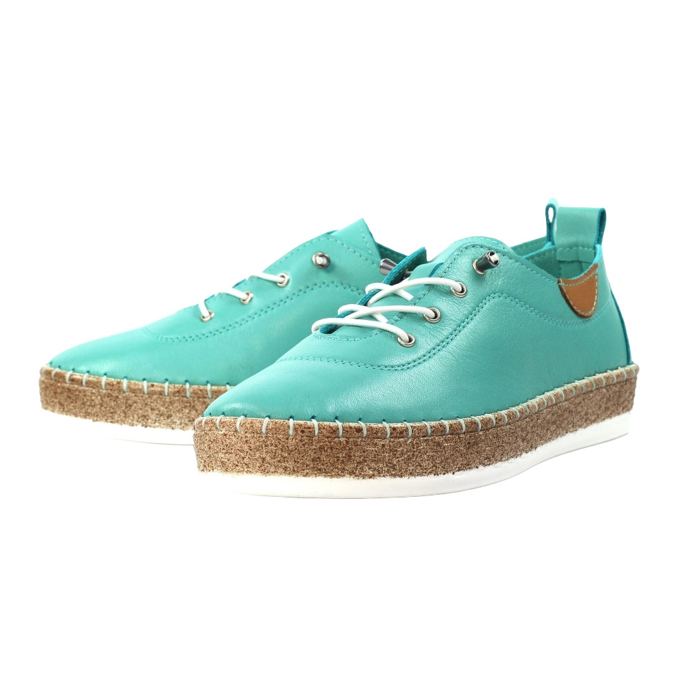 Turquoise - Pack Shot - Lunar Womens-Ladies Evie Leather Plimsolls