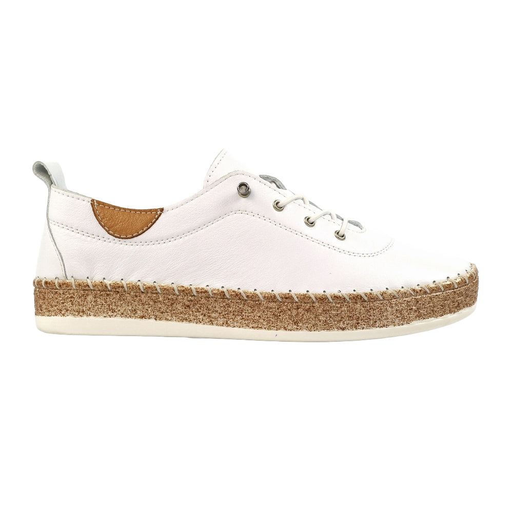 White - Side - Lunar Womens-Ladies Evie Leather Plimsolls