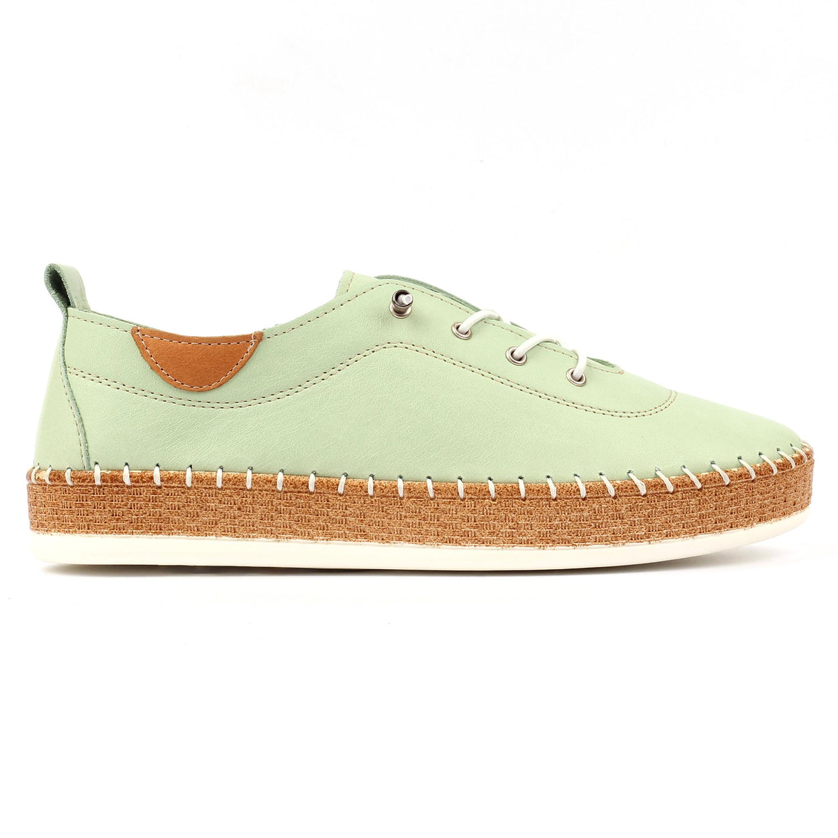 Soft Sage - Back - Lunar Womens-Ladies Evie Leather Plimsolls